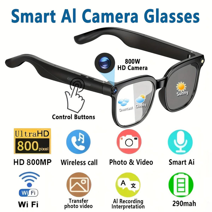 AI Smart Camera Bluetooth Glasses – 8MP HD Camera Wireless Audio Smart Eyewear