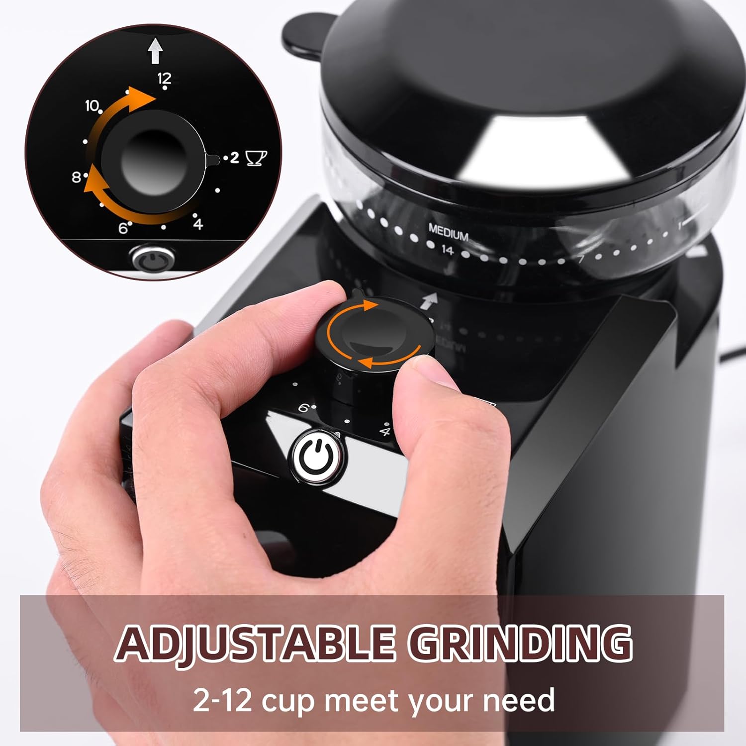 ☕ Electric Burr Coffee Grinder – 28 Grind Settings, 2–12 Cups, 110g Ground Coffee, Black ,200W