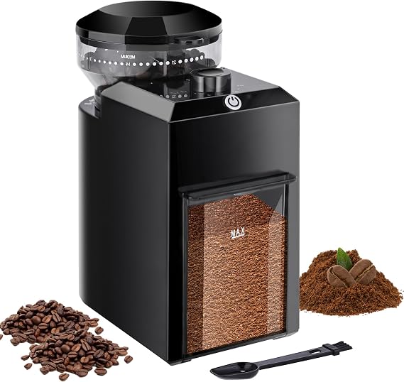☕ Electric Burr Coffee Grinder – 28 Grind Settings, 2–12 Cups, 110g Ground Coffee, Black ,200W
