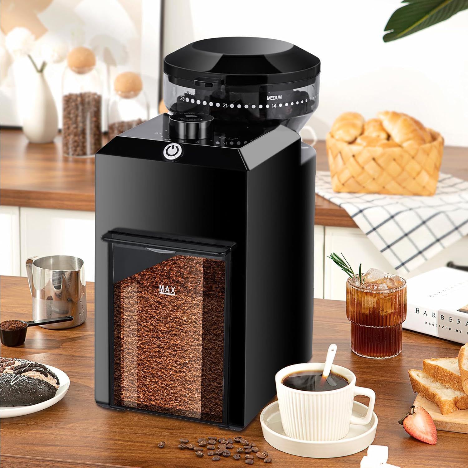 ☕ Electric Burr Coffee Grinder – 28 Grind Settings, 2–12 Cups, 110g Ground Coffee, Black ,200W