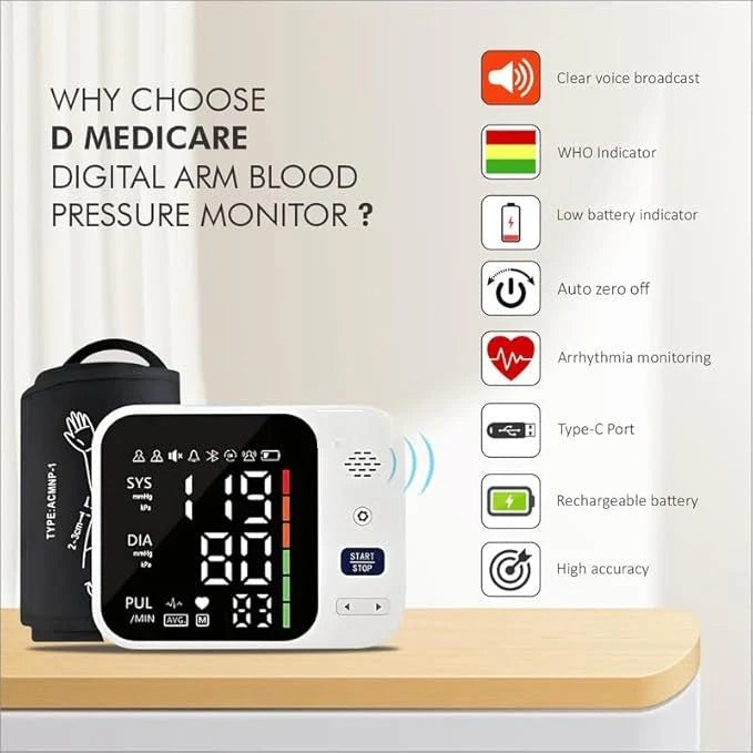Digital Arm Blood Pressure Monitor – Large Display, Voice Guidance, Pulse Detection & Memory Function