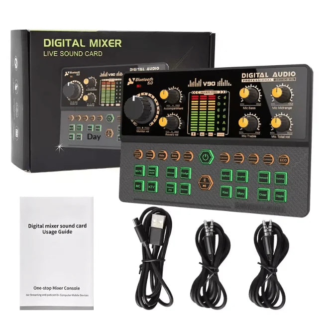 V90 Digital Mixer Live Sound Card – Audio Interface for Streaming, Karaoke & Podcasting