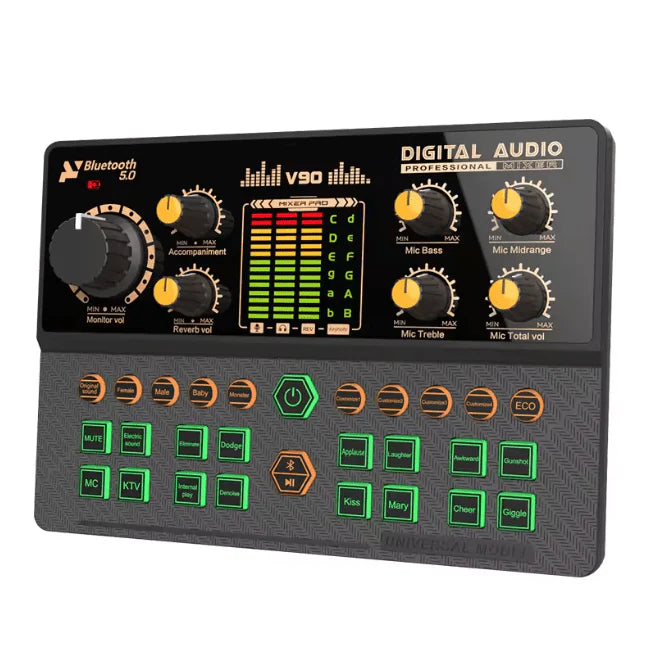 V90 Digital Mixer Live Sound Card – Audio Interface for Streaming, Karaoke & Podcasting
