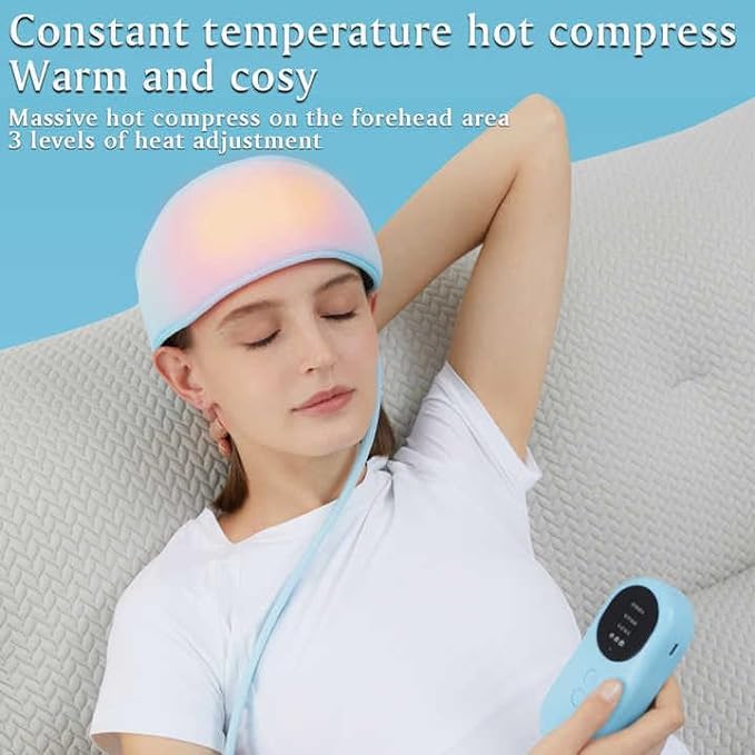 6-Zone Heated Head Massage Cap – Air Compression Massage with Heat Therapy