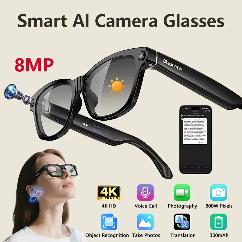 AI Smart Camera Bluetooth Glasses – 8MP HD Camera Wireless Audio Smart Eyewear