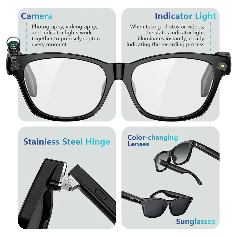 AI Smart Camera Bluetooth Glasses – 8MP HD Camera Wireless Audio Smart Eyewear